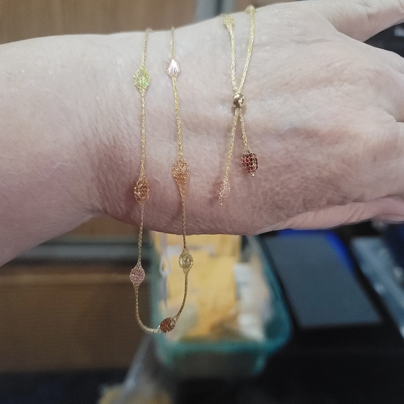 S43  14k Gold CZ Station Necklace and Bracelet Set - Picture 7 of 8